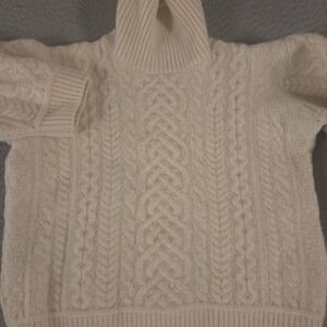 Aran Woollen Mills Sweater Womens S Cream Merino Wool Cable Knit Turtleneck Top
